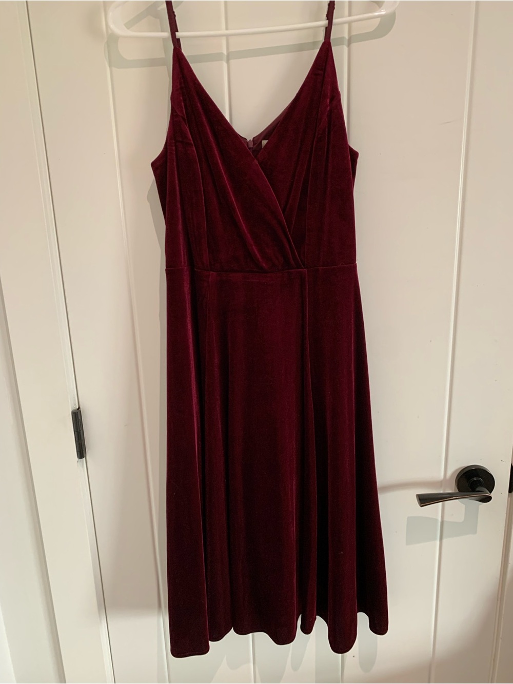 Dex Burgundy Velvet Midi Dress with Spaghetti Straps